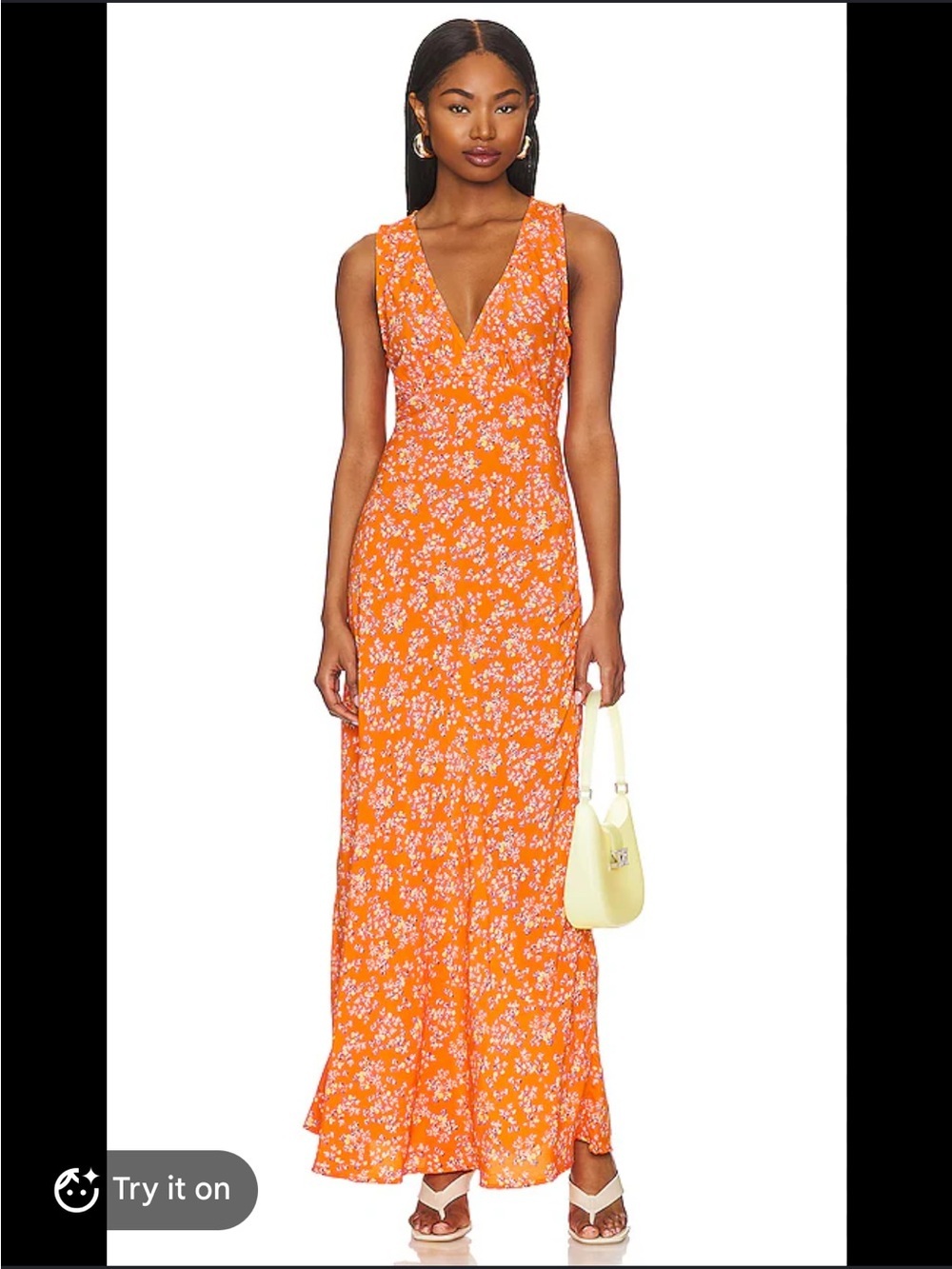 NWT FAITHFULL THE BRAND Acacia Midi Dress In Audrey Floral Orange, size small
